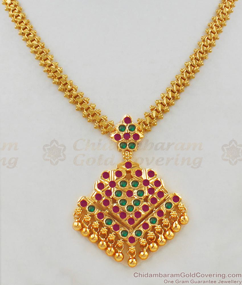 Traditional Multi  Stone Attigai Designs Five Metal Gold Necklace South Indian Jewelry NCKN1906