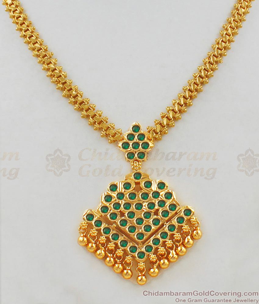 Emerald Green Attigai Designs Five Metal Gold Necklace South Indian Jewelry NCKN1907