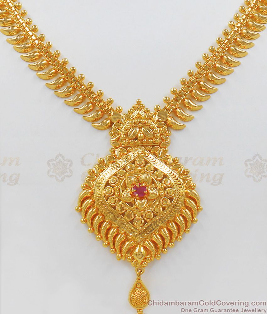 Single Ruby Stone Gold Necklace Design For Women Gold Plated Jewelry NCKN1923