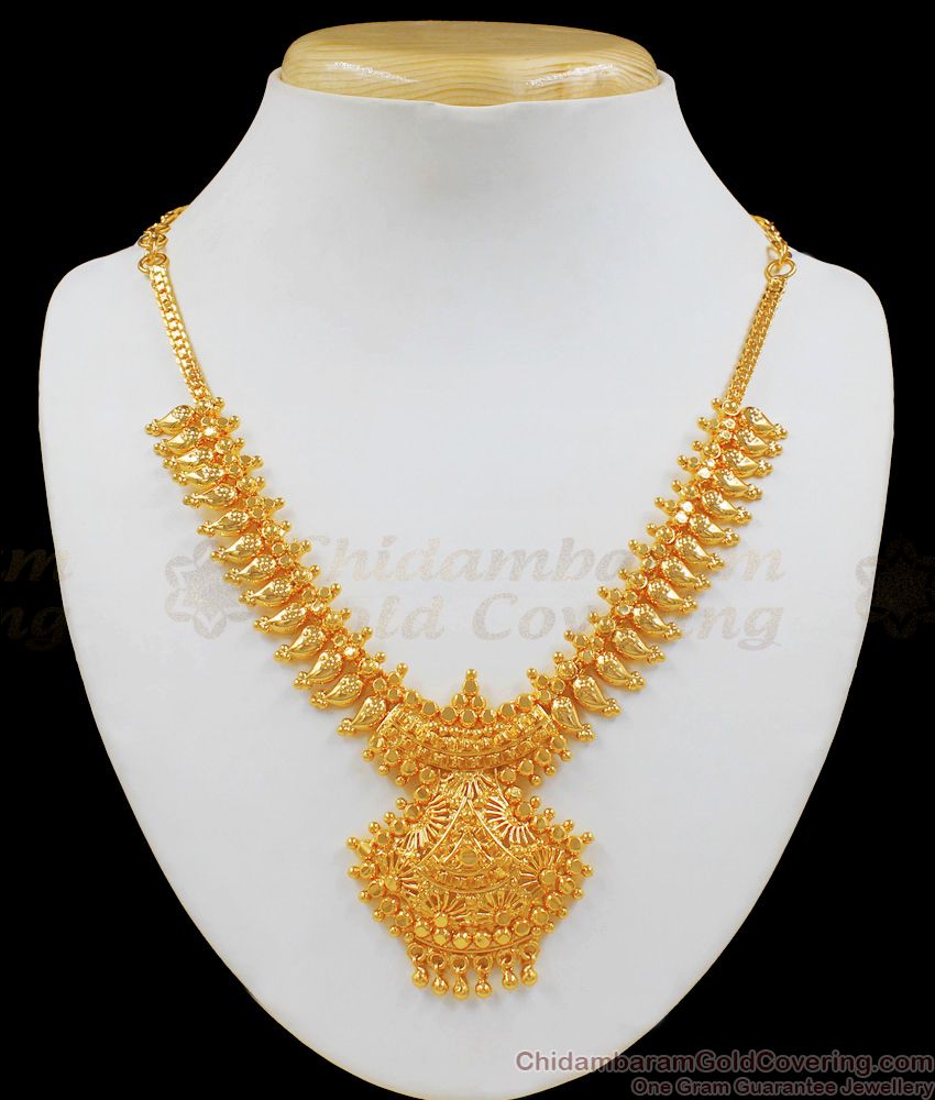 Mango Leaf Design Trendy Gold Plated Necklace Collection For Marriage NCKN1928
