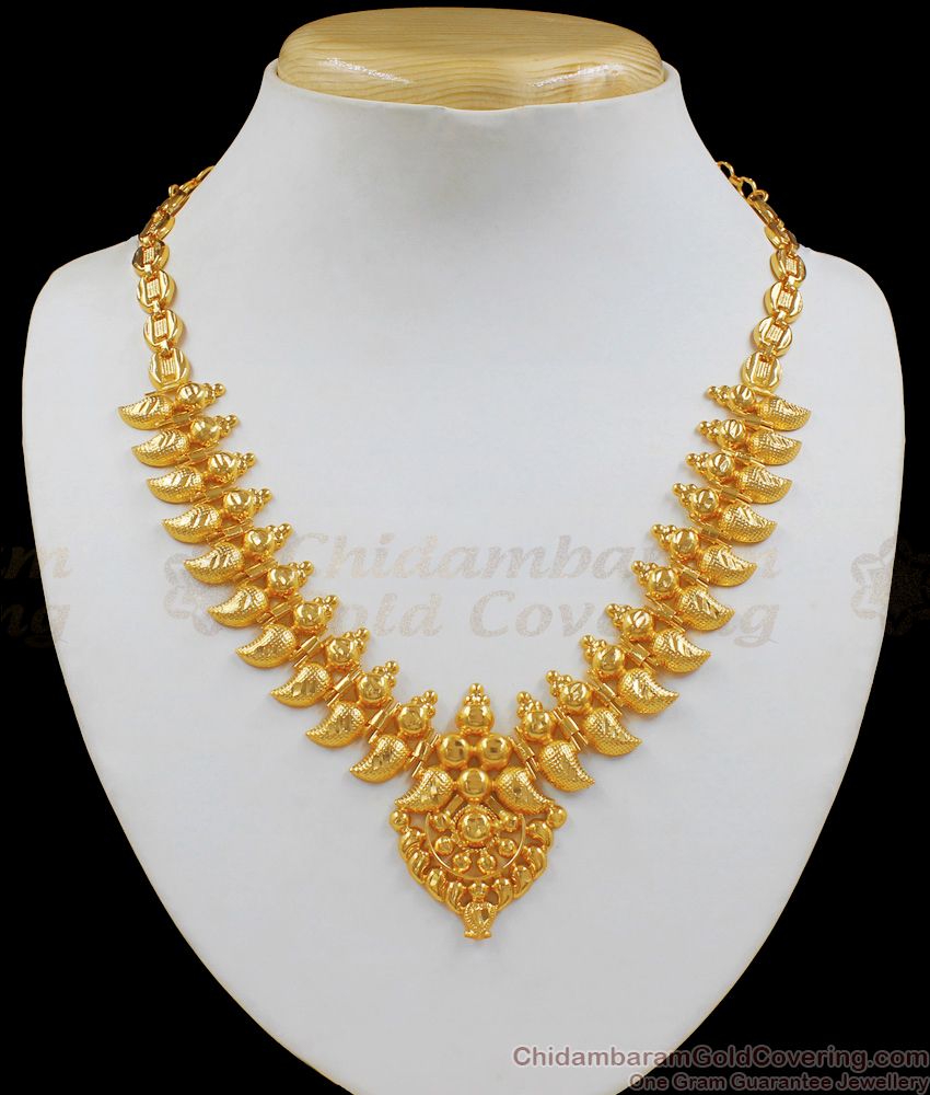 Traditional Kerala Jewelry Mango Design One Gram Gold Necklace NCKN1934