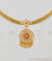 Traditional Impon Attigai Gold Necklace Ruby White Stones Jewellery NCKN1945