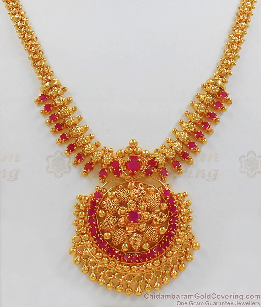 New Arrival Gold Necklace With Ruby Stone Imitation Jewelry NCKN1947