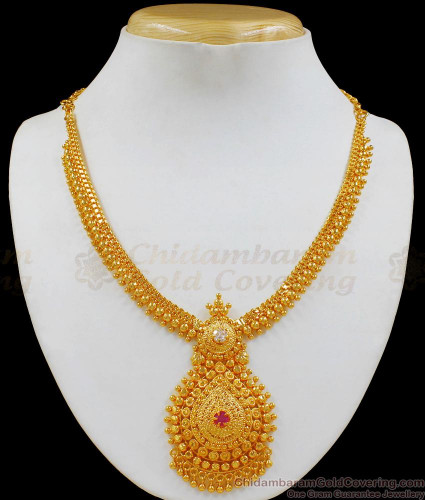 Single Ruby Stone Gold Necklace Design 