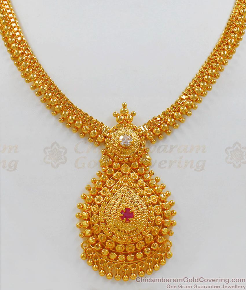 Traditional Single Ruby Stone Gold Necklace Design For Women NCKN1953