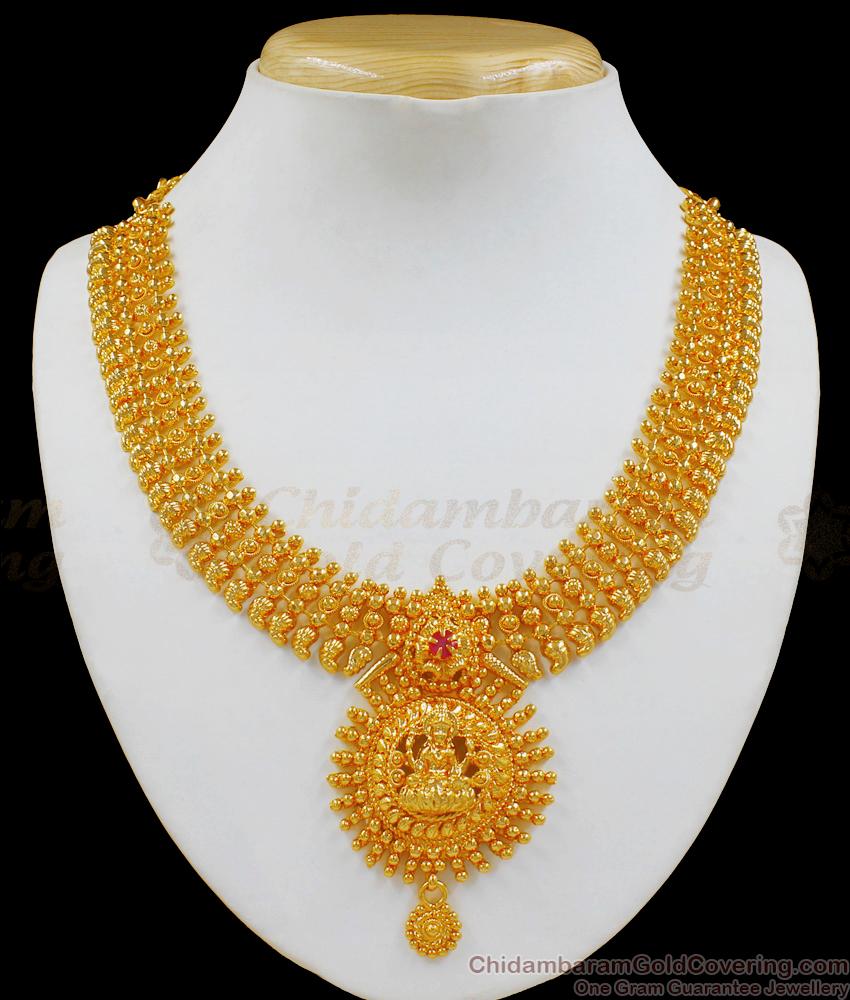 Stunning Lakshmi Single Ruby Stone Gold Necklace Design For Women NCKN1954