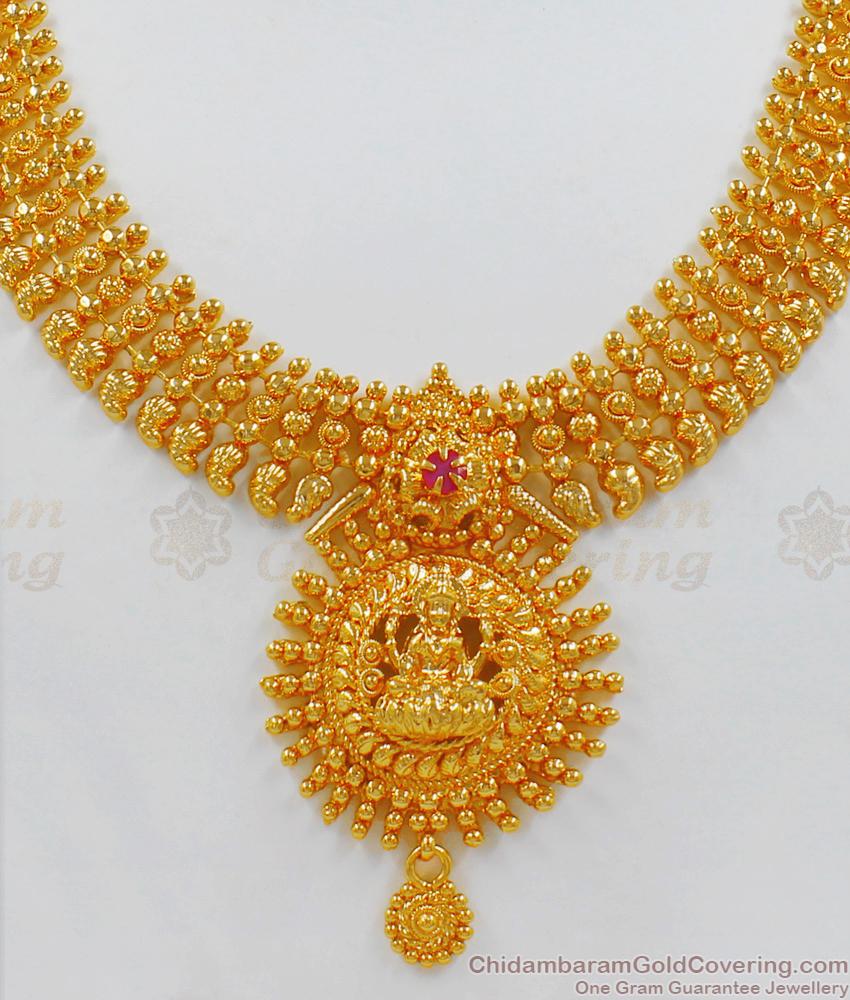 Stunning Lakshmi Single Ruby Stone Gold Necklace Design For Women NCKN1954