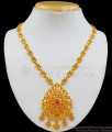 Flower Design Single Ruby Stone Gold Necklace Design For Women NCKN1956