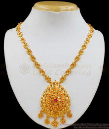 Flower Design Single Ruby Stone Gold Necklace Design For Women NCKN1956