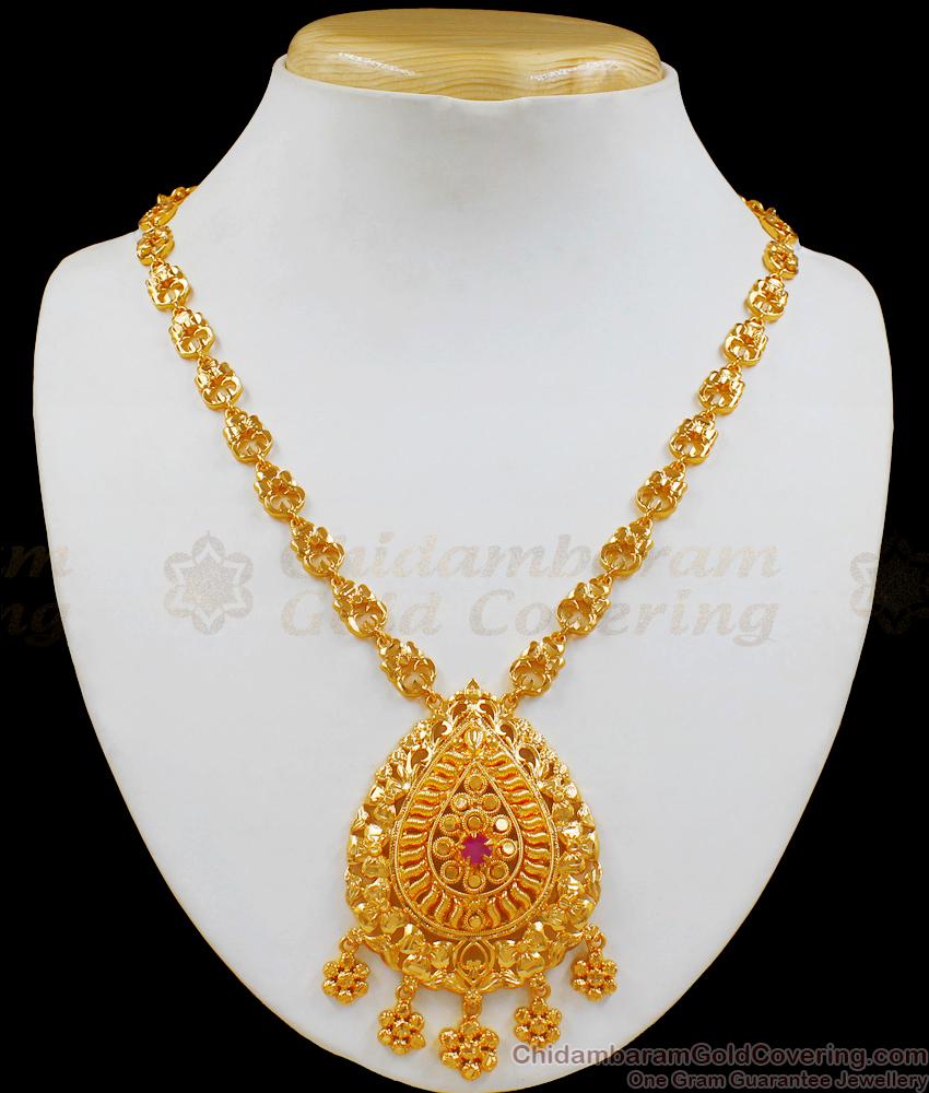 Flower Design Single Ruby Stone Gold Necklace Design For Women NCKN1956 Flower Design Single Ruby Stone Gold Necklace Design For Women NCKN1956