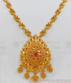 Flower Design Single Ruby Stone Gold Necklace Design For Women NCKN1956