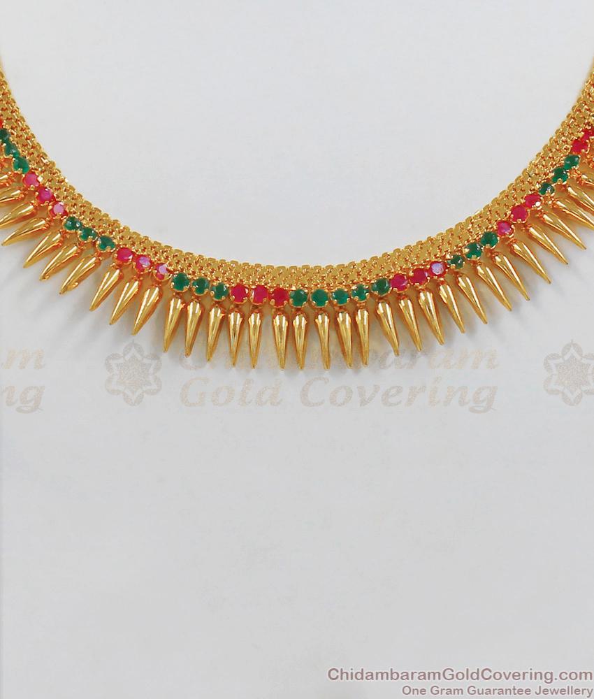 Pretty Ruby Emerald Stone Gold Necklace For Function Wear NCKN1960