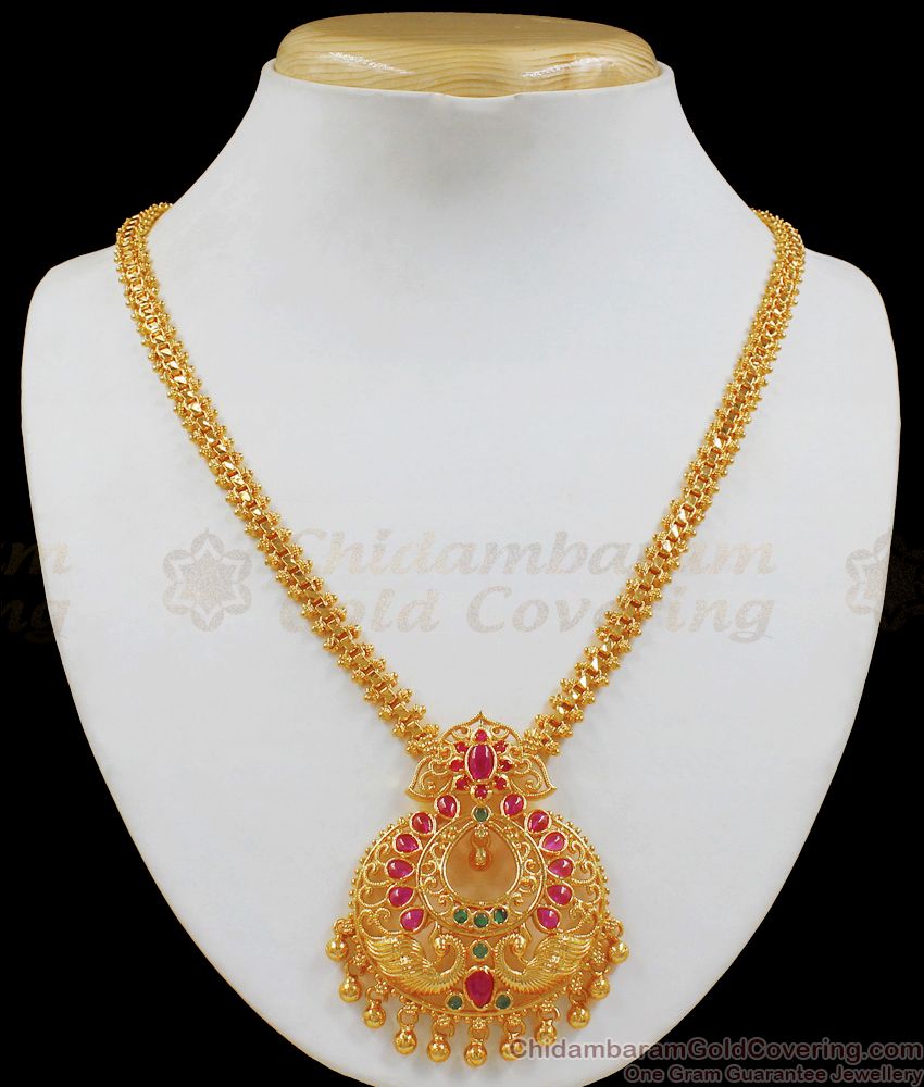 Attractive Peacock Gold Necklace Ruby Emerald Stone Jewelry NCKN1966