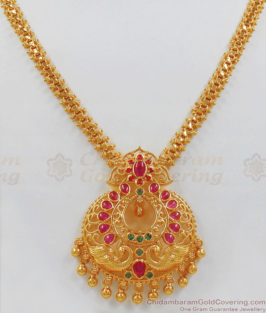 Attractive Peacock Gold Necklace Ruby Emerald Stone Jewelry NCKN1966
