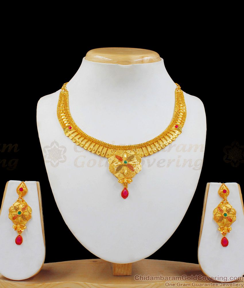 Trendy Gold Necklace Design Set With Suitable Earrings Forming Jewelry NCKN1976