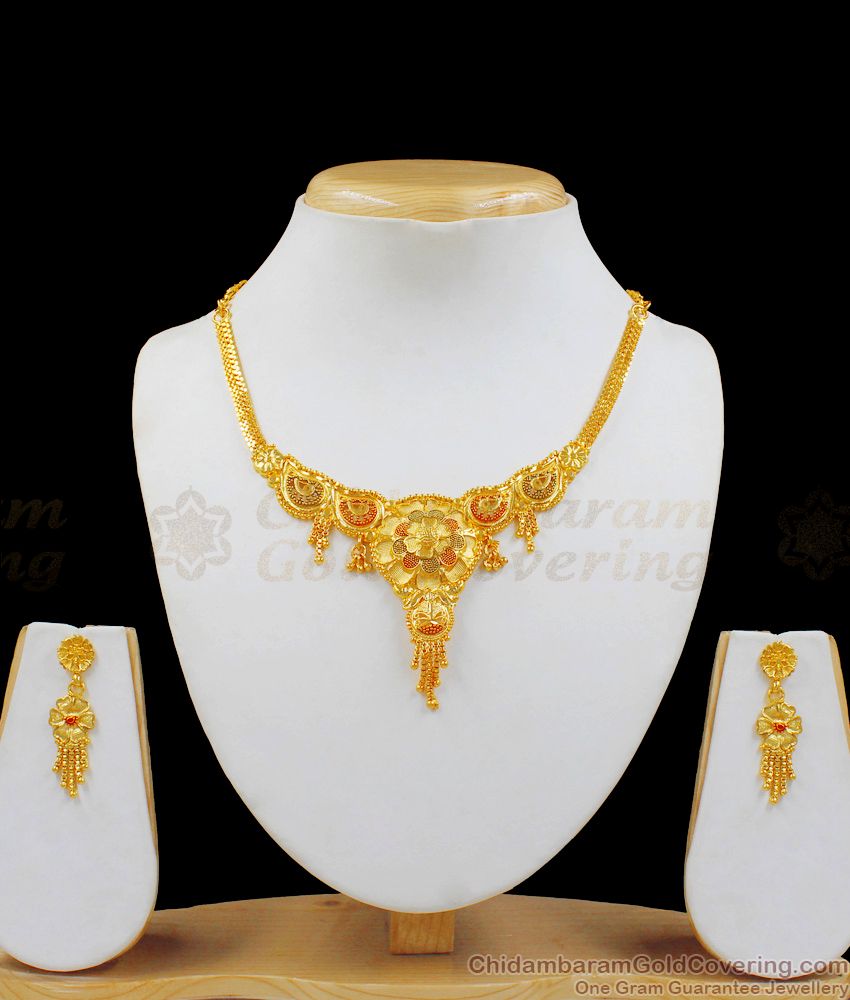 Latest Model Gold Necklace Design Set With Suitable Earrings Forming Jewelry NCKN1977