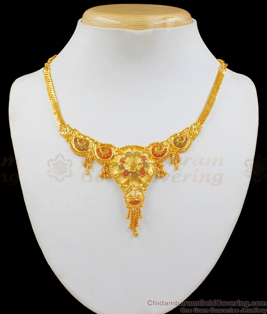 Latest Model Gold Necklace Design Set With Suitable Earrings Forming Jewelry NCKN1977