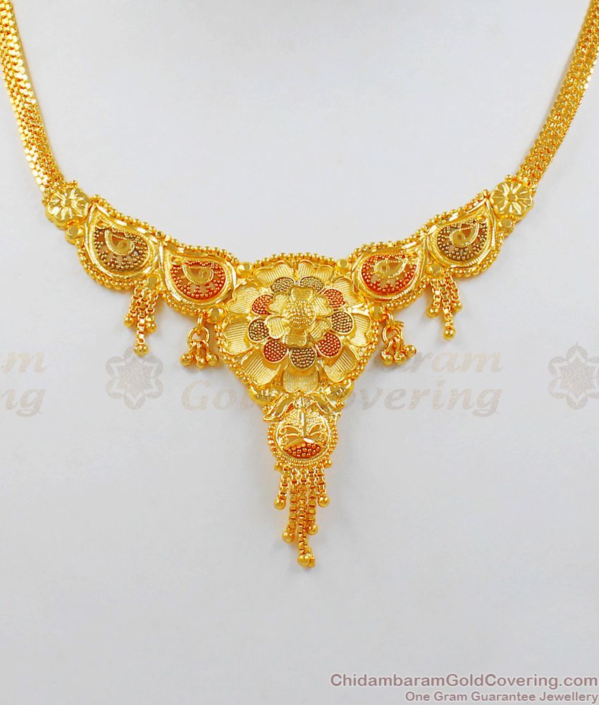 Latest Model Gold Necklace Design Set With Suitable Earrings Forming Jewelry NCKN1977