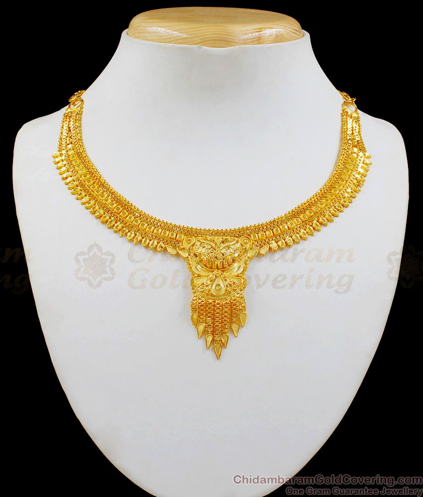 Simple And Plain Gold Necklace Design Set With Suitable Earrings NCKN1979