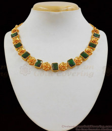  Kerala Pattern Emerald Stone Necklace For Party Wear NCKN1982