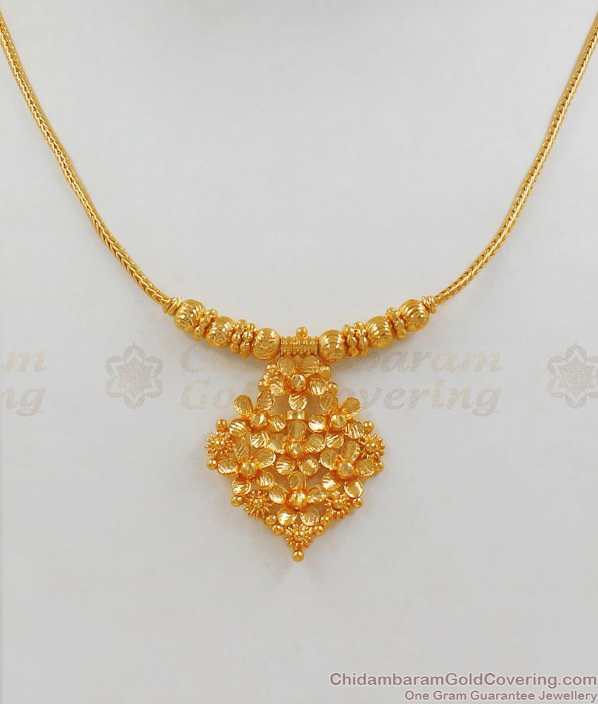 Sparkling Flower Design Light Weight Gold Necklace NCKN1983