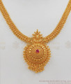 Single Ruby Stone Gold Necklace For Wedding Collections NCKN1984
