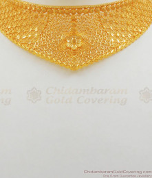 Bridal Wear Real Gold Choker Design Gold Necklace With Earrings NCKN1986