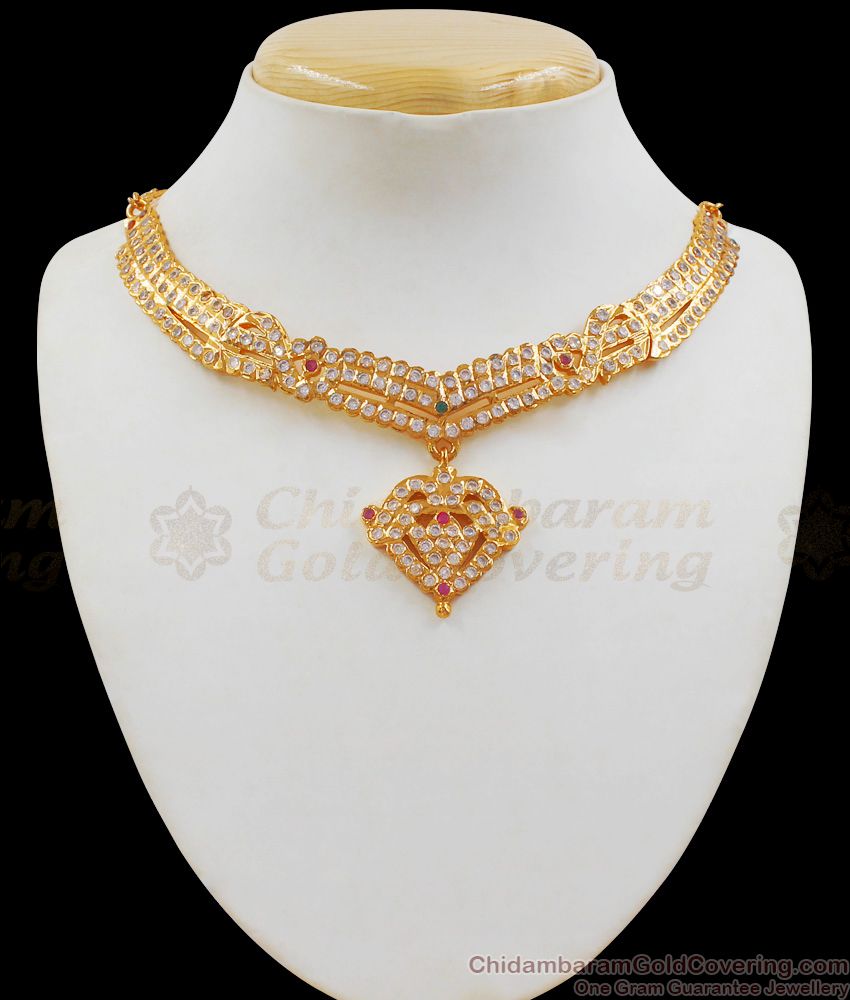 Attractive Impon Multi Stone Gold Choker Type Necklace NCKN2000