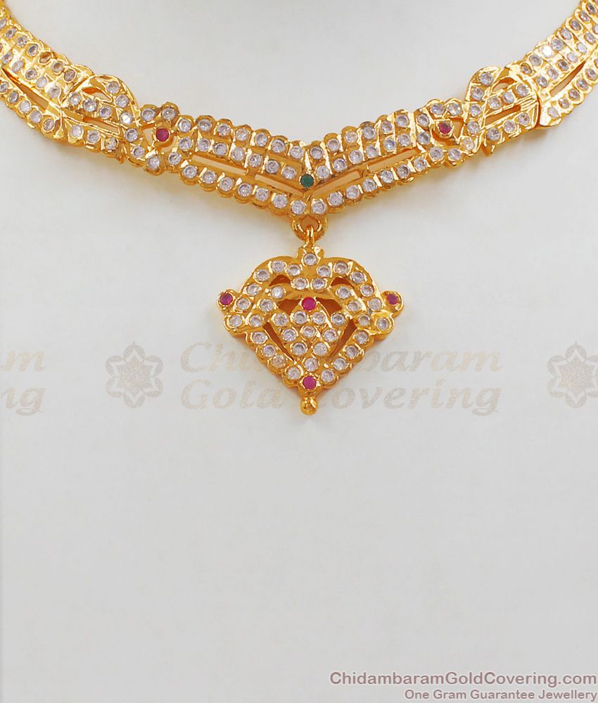 Attractive Impon Multi Stone Gold Choker Type Necklace NCKN2000