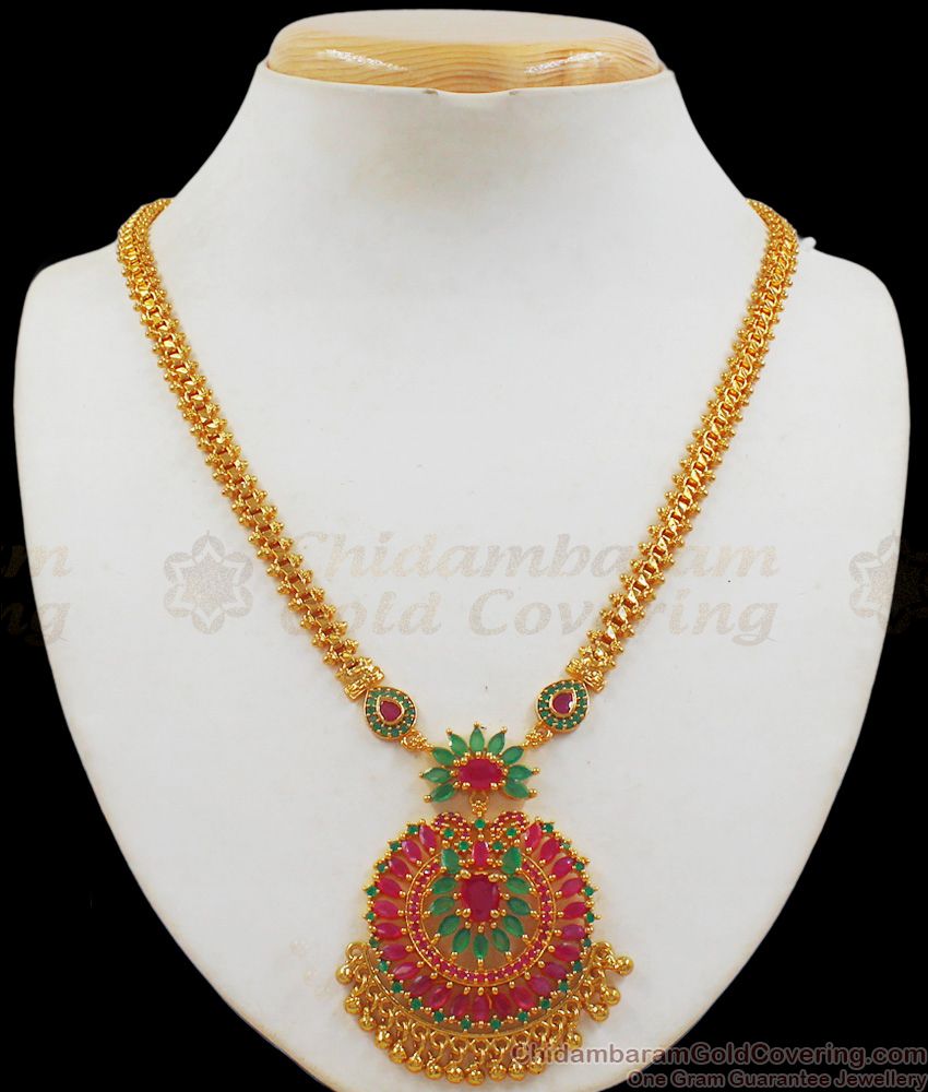 Stunning Ruby Emerald Gold Necklace Design Imitation Jewelry NCKN2004