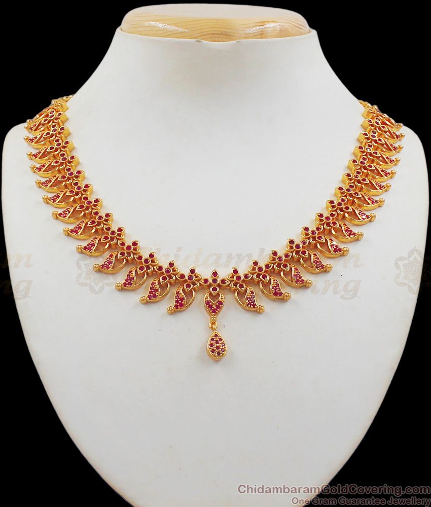 Elegant Full Ruby Stone Gold Necklace Design Imitation Jewelry NCKN2006