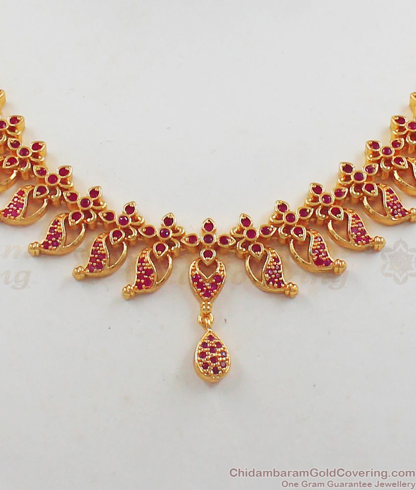 Elegant Full Ruby Stone Gold Necklace Design Imitation Jewelry NCKN2006