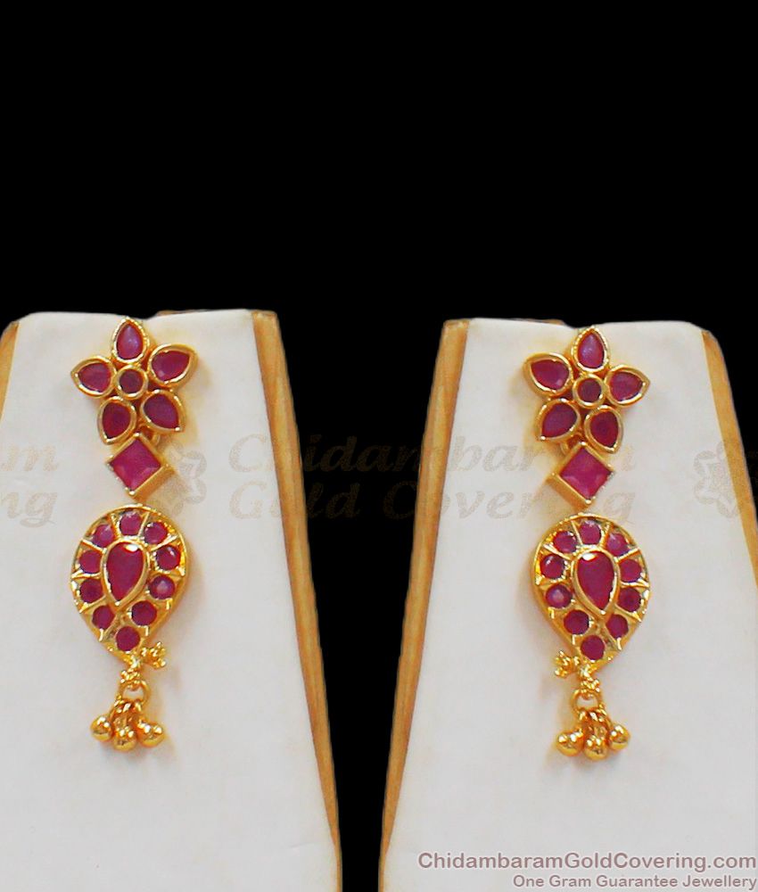 Latest Model Ruby Stone Gold Necklace Earrings Set NCKN2007