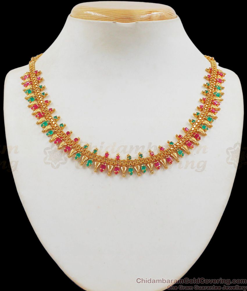 Choker Type Ruby Emerald Gold Necklace Design NCKN2008