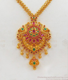 Stylish Peacock Design Ruby Emerald Stone Gold Necklace NCKN2019