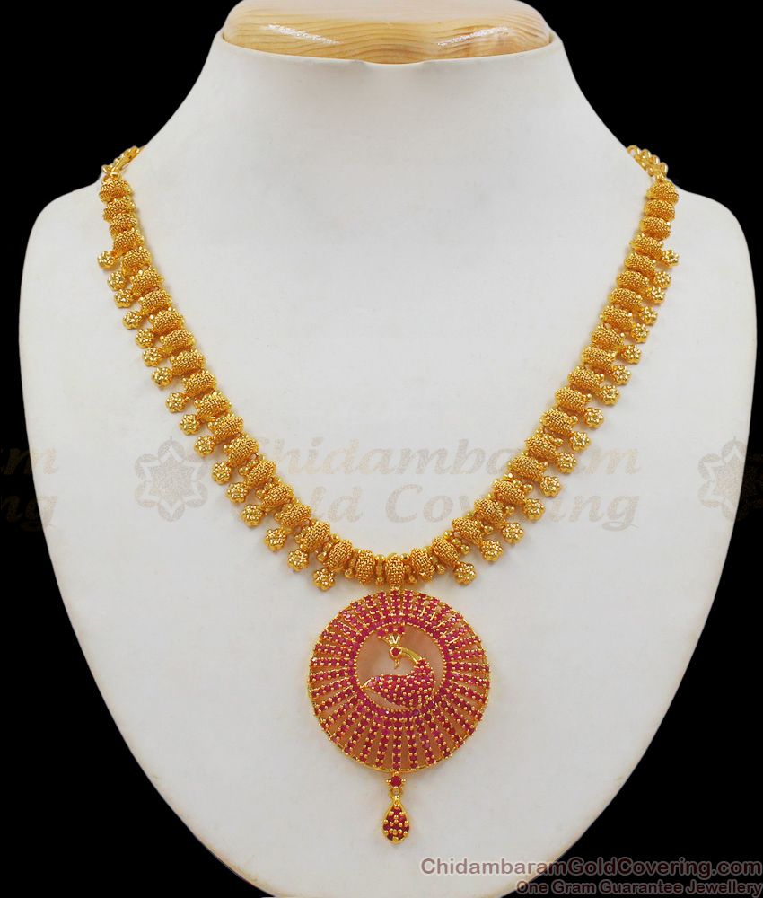 Latest Ruby Stone Premium Gold Necklace With Peacock Design Dollar NCKN2021 Latest Ruby Stone Premium Gold Necklace With Peacock Design Dollar NCKN2021