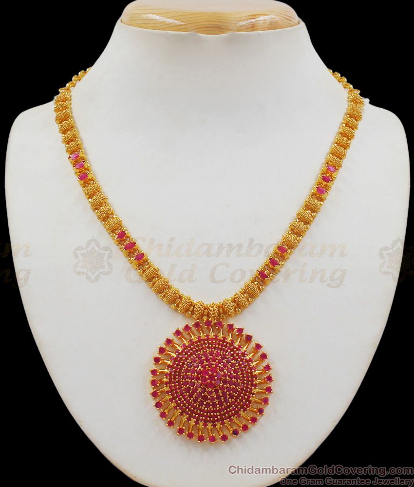 Attractive Ruby Stone Dollar Gold Necklace For Party Wear NCKN2022