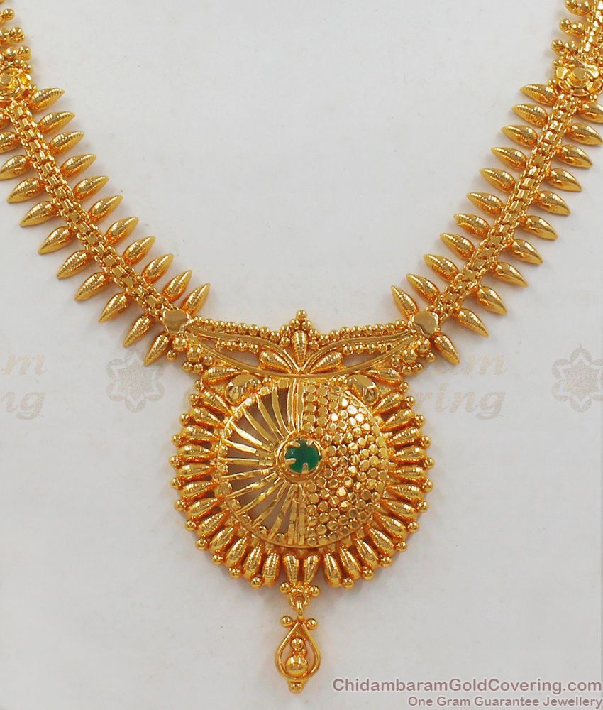 Marvelous Single Emerald Stone Gold Necklace For Party Wear NCKN2029