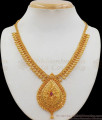 Rain Drop Gold Beads Single Ruby Stone Necklace NCKN2030