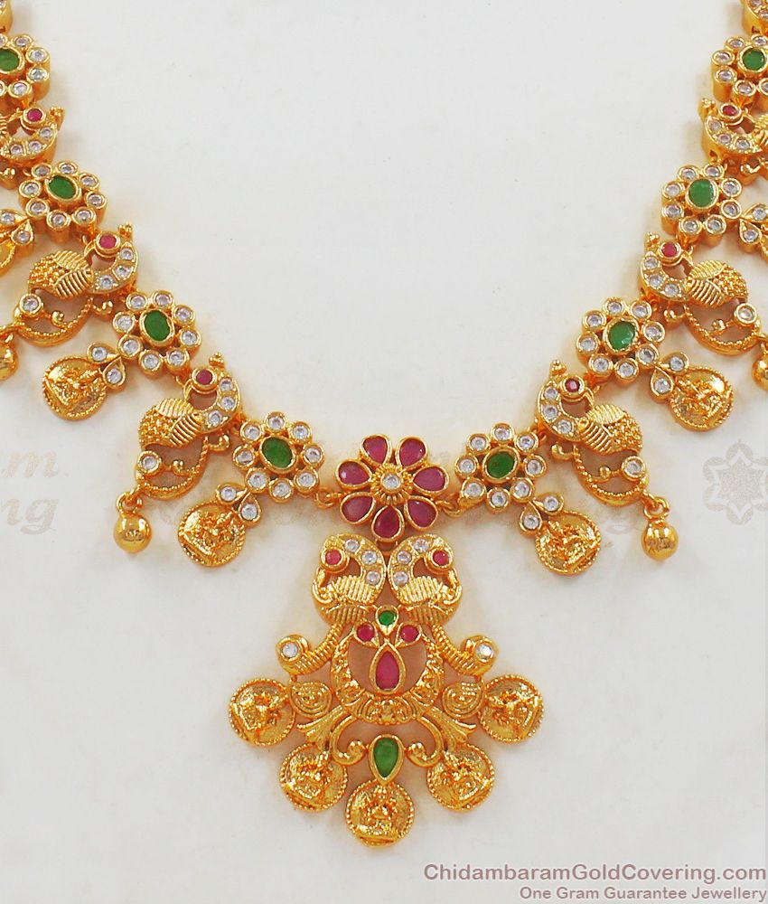 Grand Multi Stone Gold Necklace With Earrings Set NCKN2041