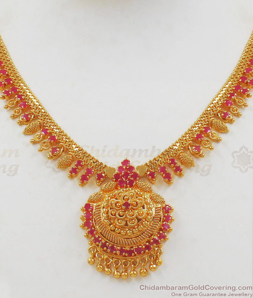 Vibrant Ruby Stone Gold Necklace For Party Wears NCKN2042