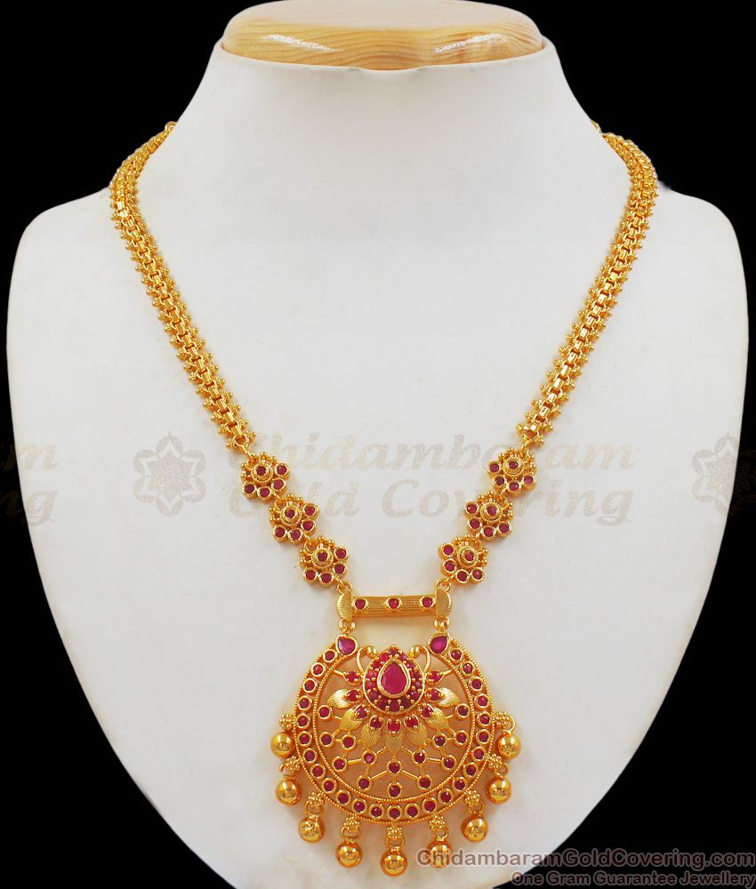 Artisticl Ruby Stone One Gram Gold Necklace For Party Wear NCKN2044