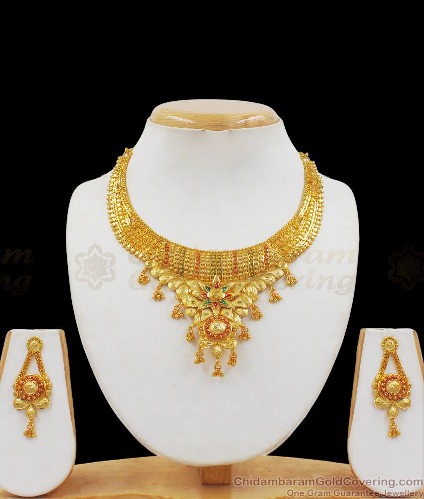 Gorgeous Enamel Gold Forming Necklace With Earrings Set NCKN2047