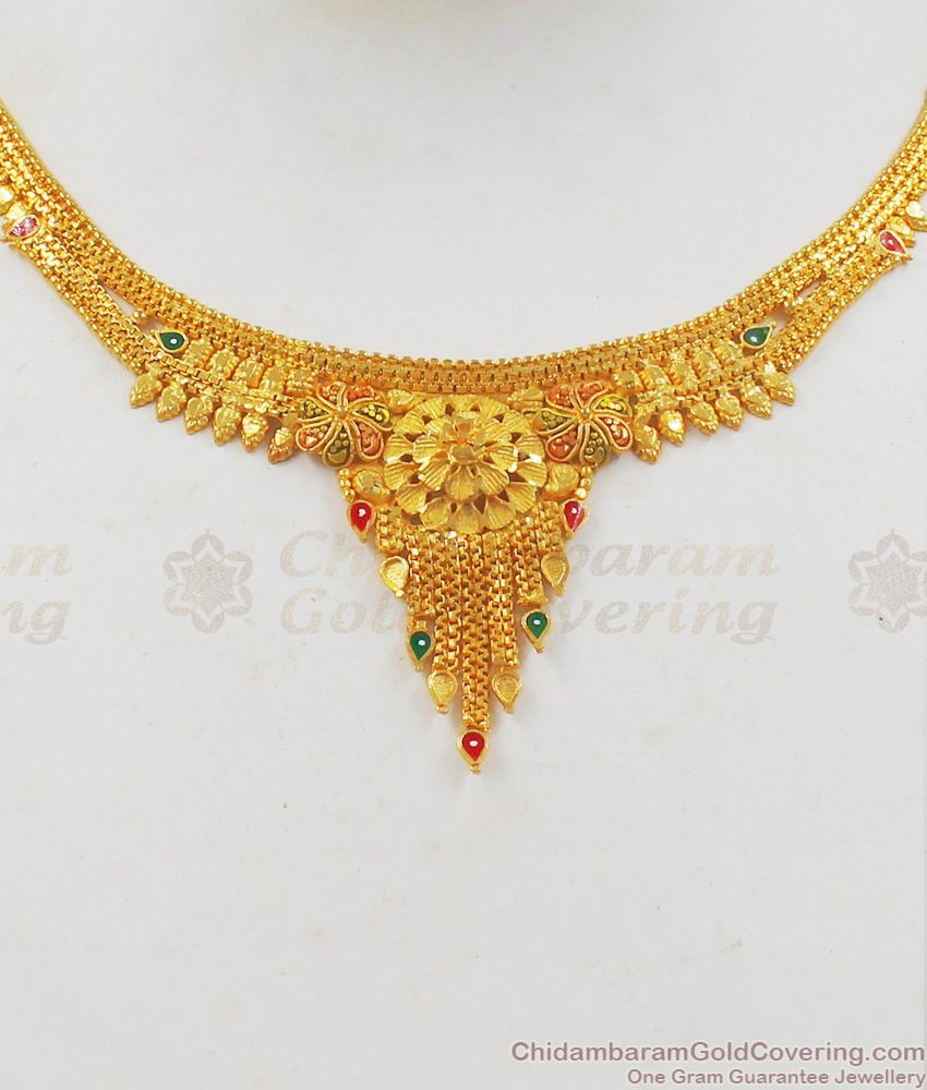 Premium Enamel Gold Forming Finish Necklace For Wedding Collections NCKN2049