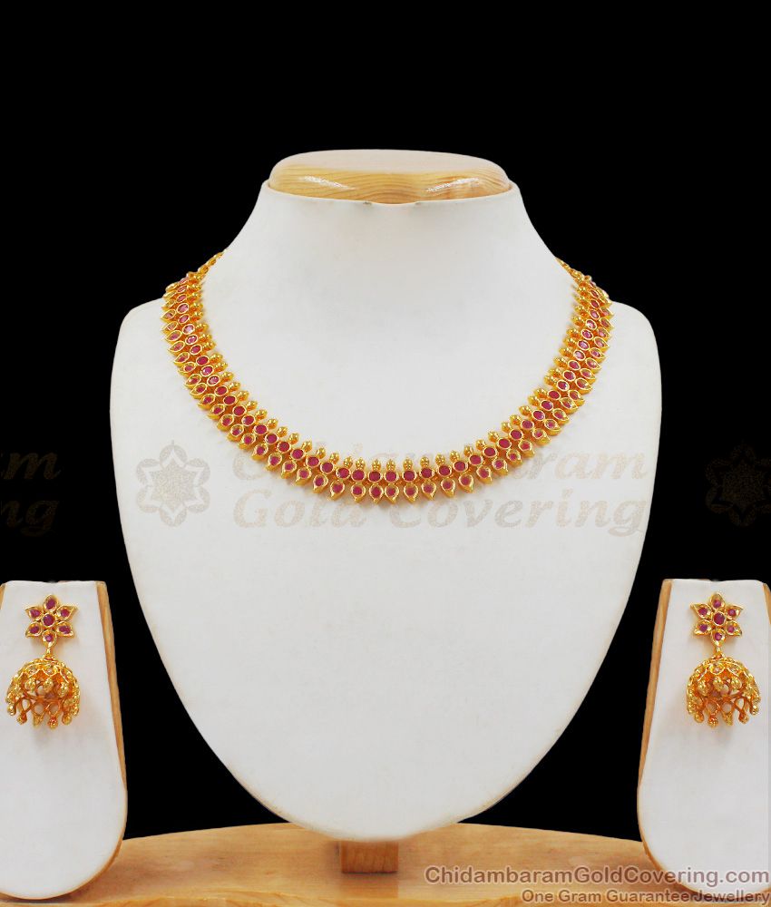 Latest Collections Full Ruby Stone Necklace With Earrings NCKN2050