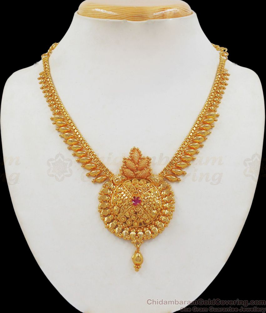 Single Ruby Stone One Gram Gold Necklace For Party Wear NCKN2051