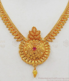 Single Ruby Stone One Gram Gold Necklace For Party Wear NCKN2051