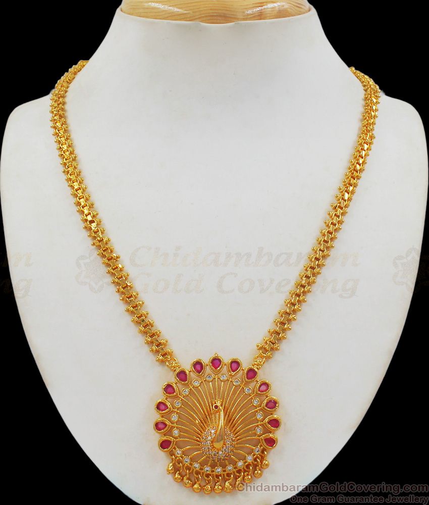 Beautiful Peacock Pattern Ruby White Stone Gold Necklace NCKN2052 Beautiful Peacock Pattern Ruby White Stone Gold Necklace NCKN2052