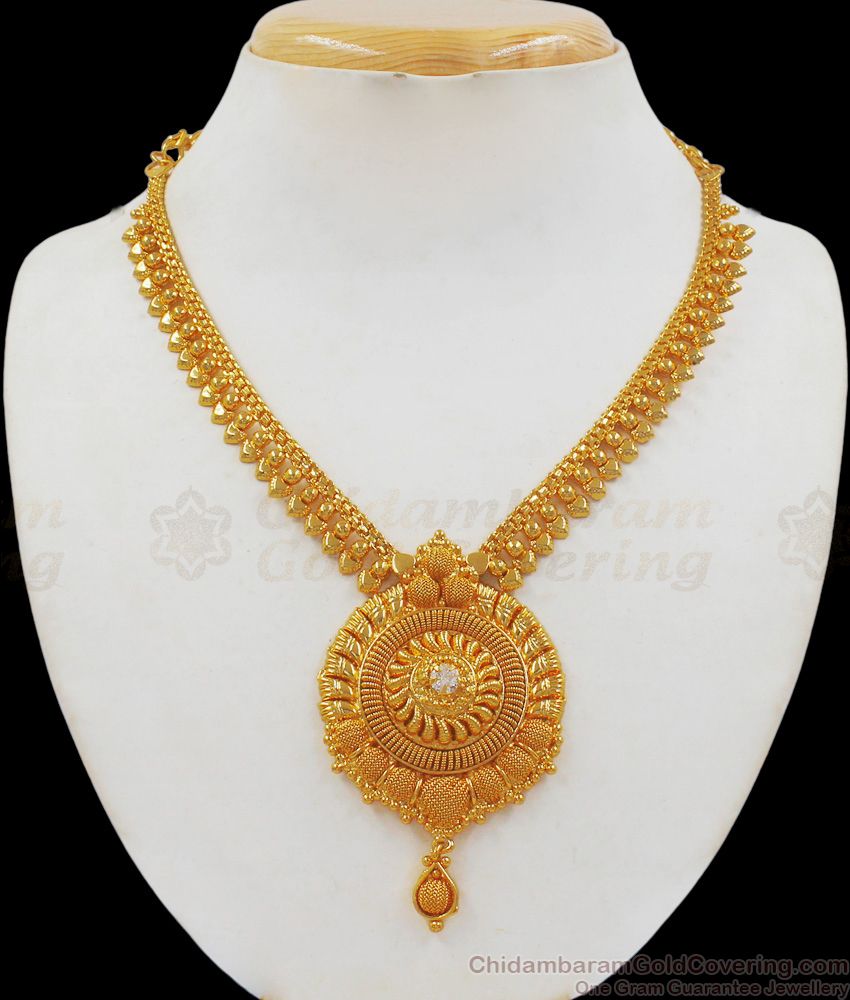 One Gram Gold Single White Stone Necklace Collections Online NCKN2053 One Gram Gold Single White Stone Necklace Collections Online NCKN2053