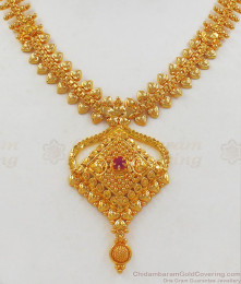 Glittering One Gram Gold Ruby Stone Necklace Wedding Collections NCKN2054